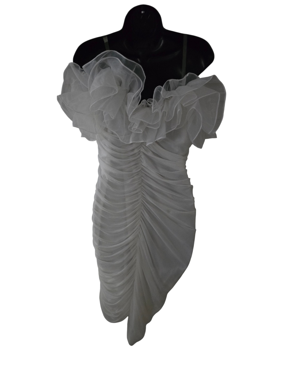 Fashion Nova White Ruffled Off-Shoulder Ruched Mini Dress